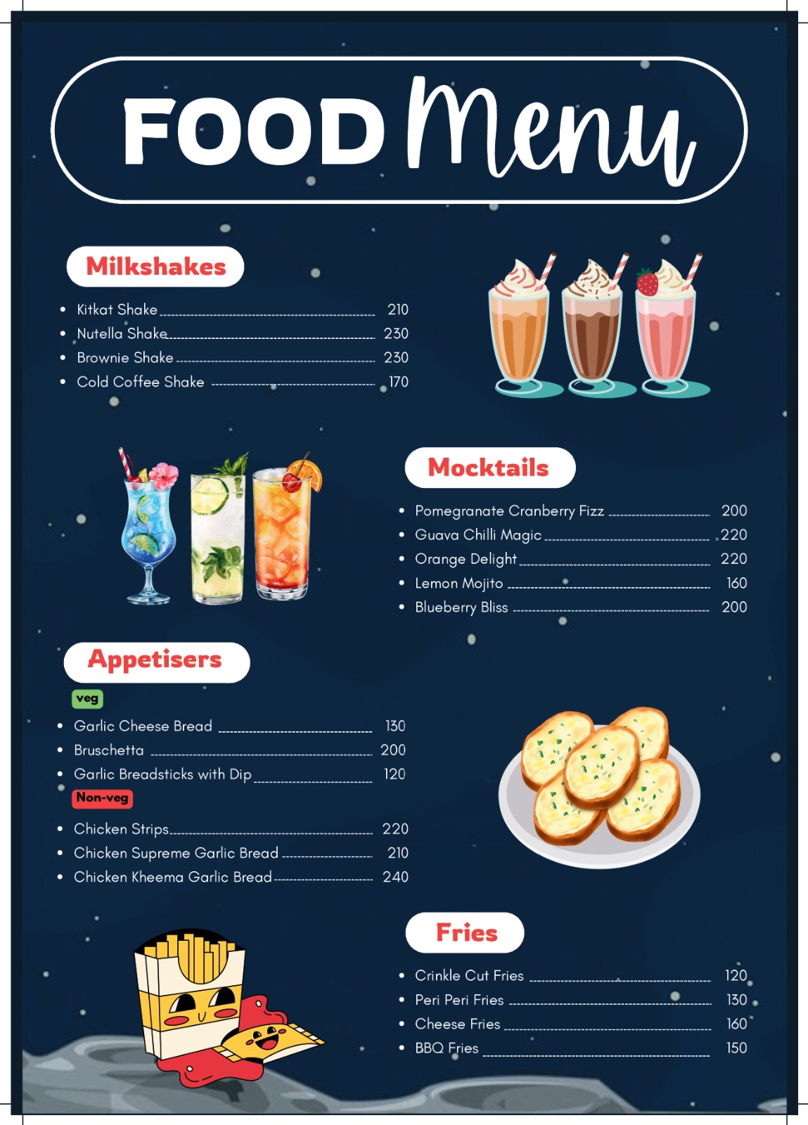 Food and drinks menu