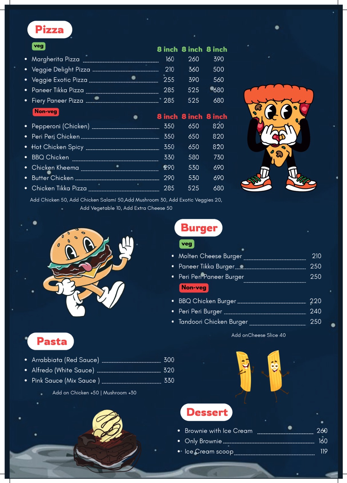 Food and drinks menu